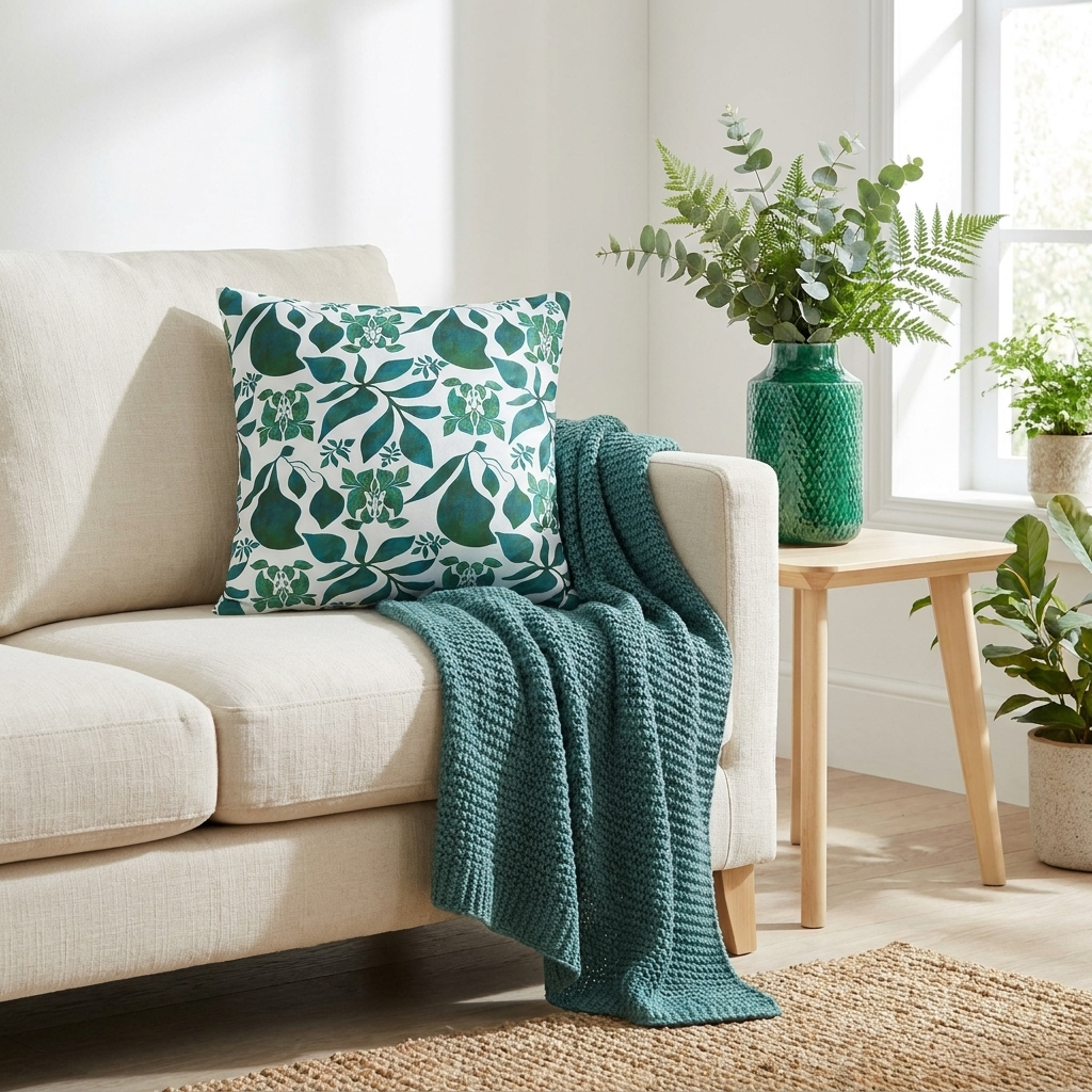Organic Shapes Botanical Blue and Green - Decorative Pillow Cover