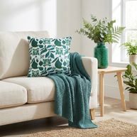 Organic Shapes Botanical Blue and Green - Decorative Pillow Cover