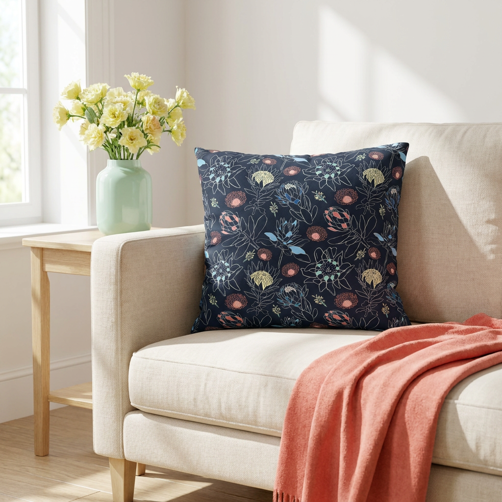 Proteas with Navy and Color Pop - Decorative Pillow Cover
