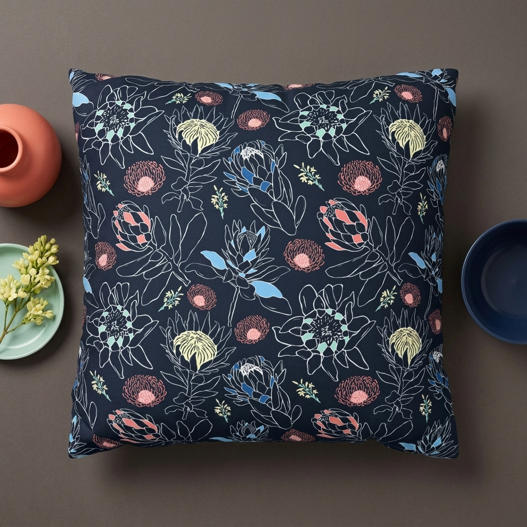 Proteas with Navy and Color Pop - Decorative Pillow Cover