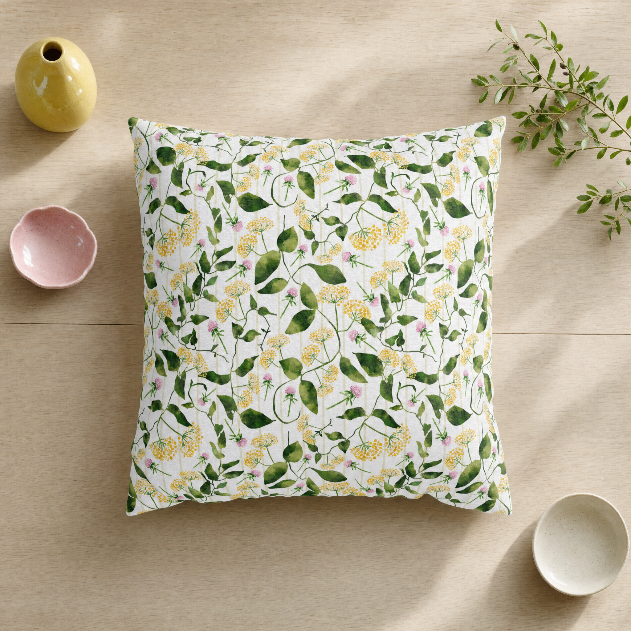 Wild Flowers with Subtle Stripes - Decorative Pillow Cover