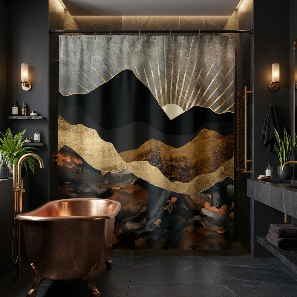 Copper and Gold Mountains - Shower Curtain