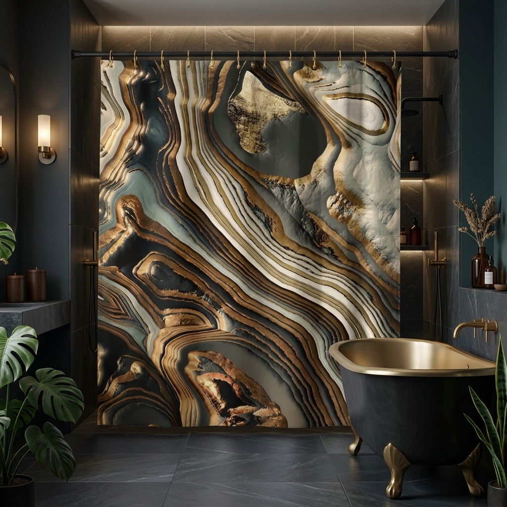 White Gold Agate Abstract - Shower Curtain