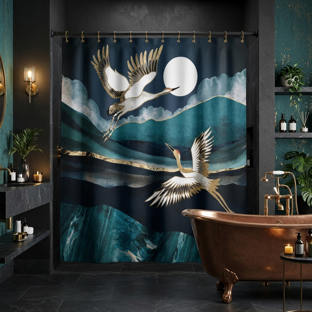 Midnight Cranes - Shower Curtain