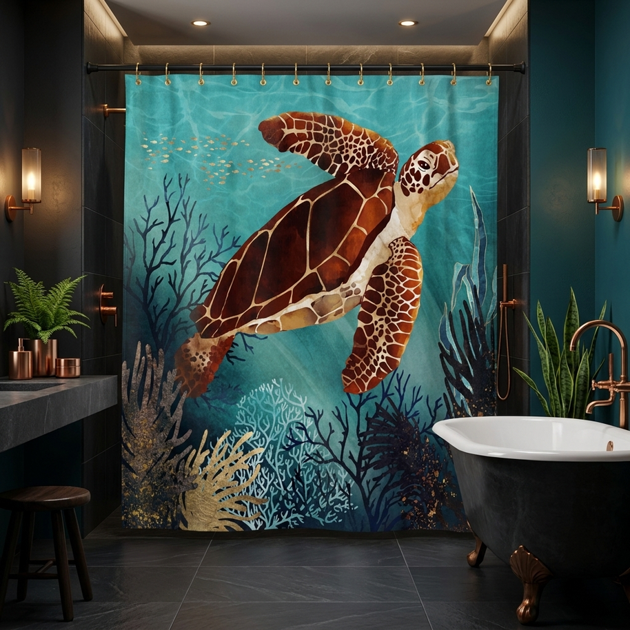 Metallic Sea Turtle - Shower Curtain