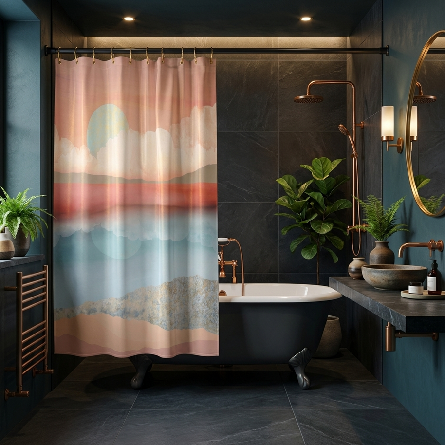 Mint Moon Beach - Shower Curtain