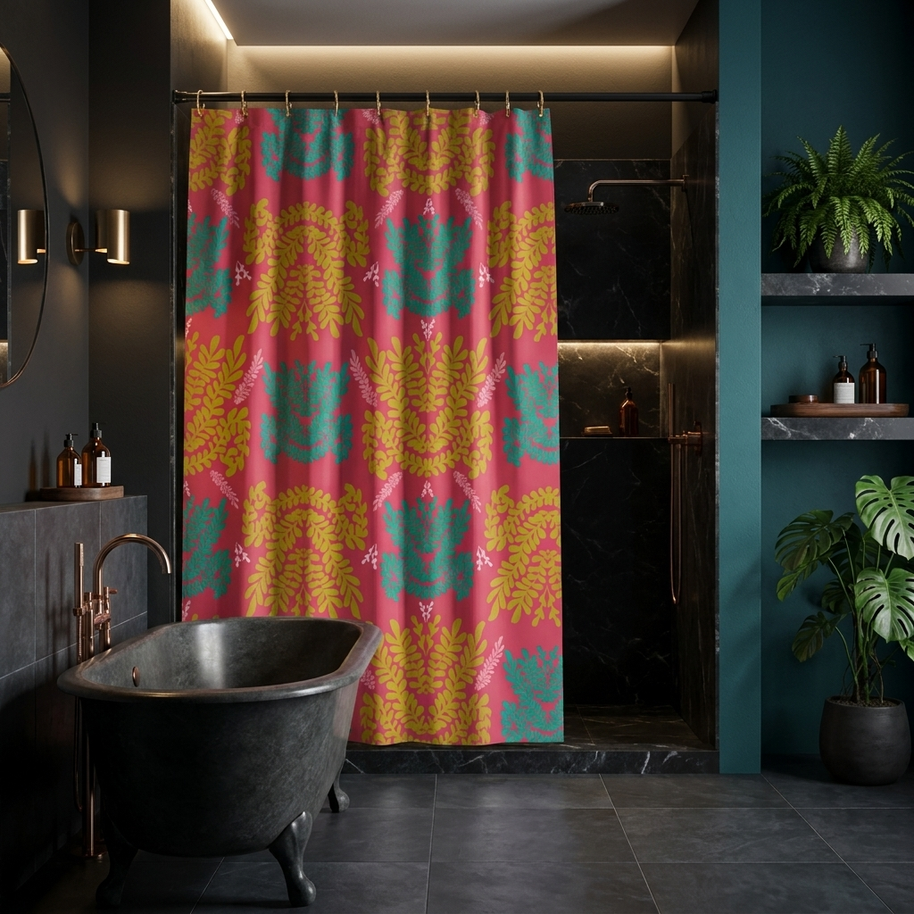 Color Pop Botanical with Mustard Teal and Pink - Shower Curtain