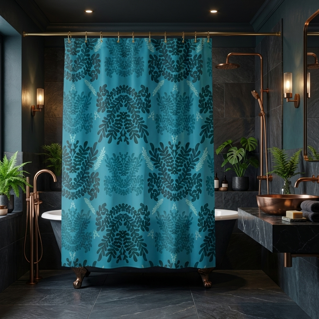 Blue Teal and Mint Botanical II - Shower Curtain