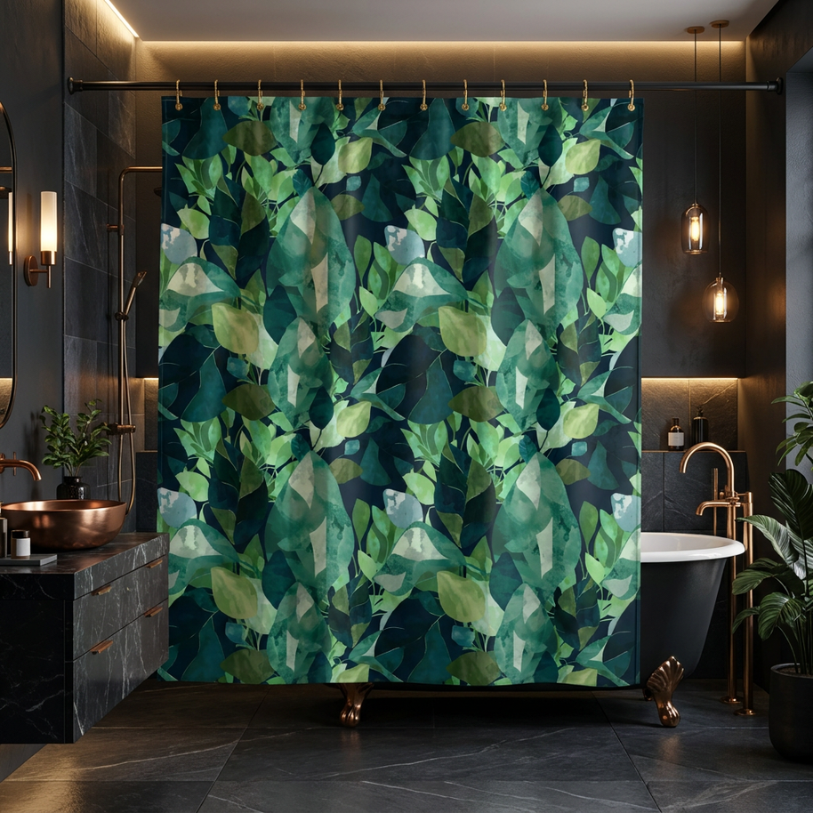 Botanical Leaves with Navy - Shower Curtain