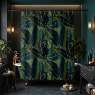 Botanical Navy Teal and Green Tropical Motif - Shower Curtain