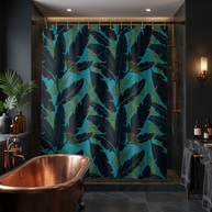 Botanical Navy Blue and Green Tropical Motif - Shower Curtain
