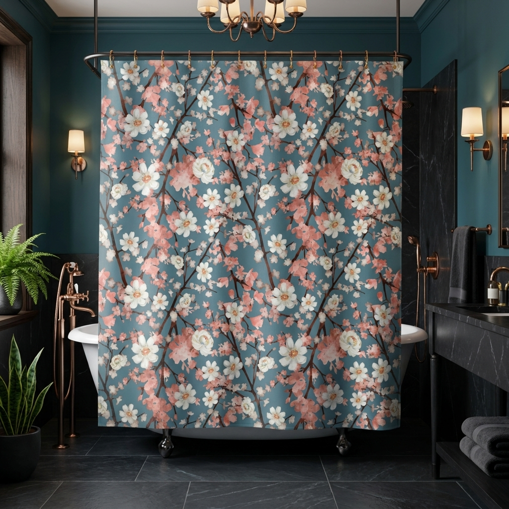 Botanical Blossoms with Blue - Shower Curtain