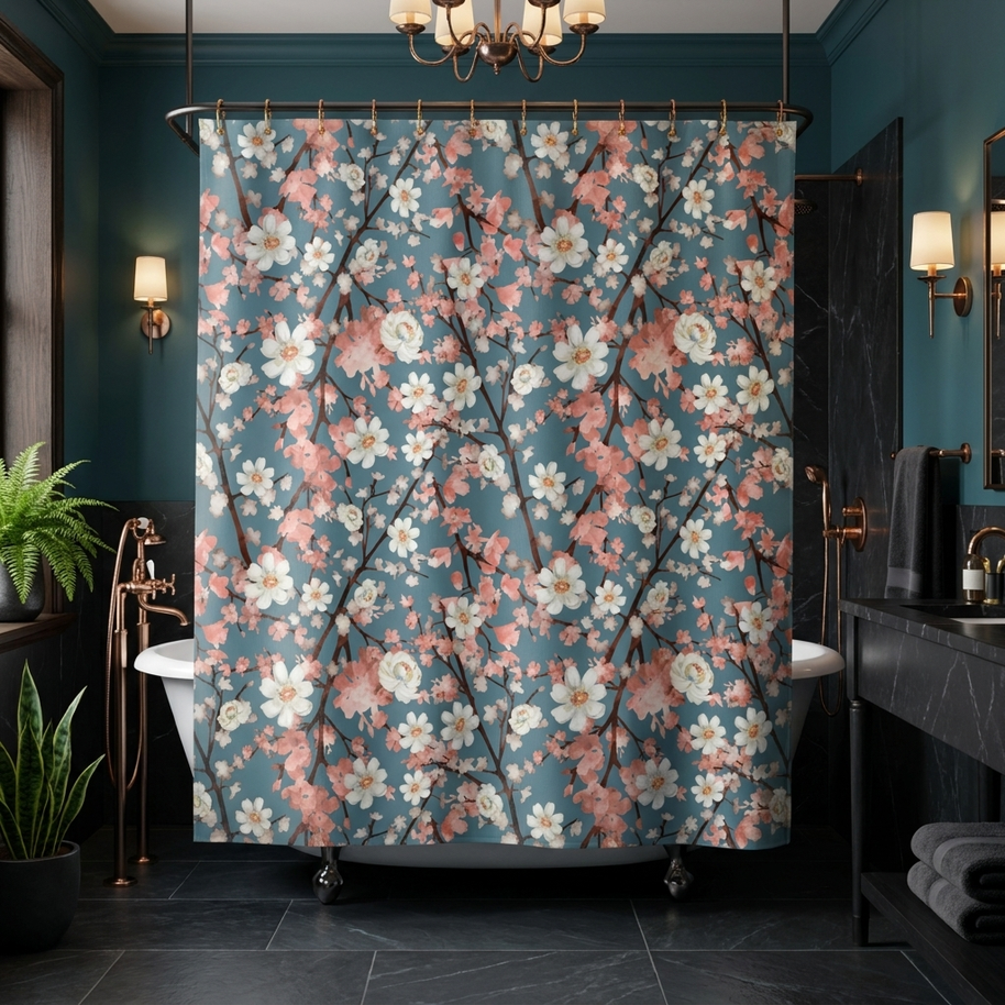 Botanical Blossoms with Blue - Shower Curtain