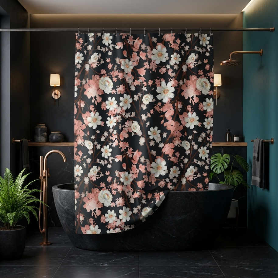 Botanical Blossoms with Charcoal - Shower Curtain