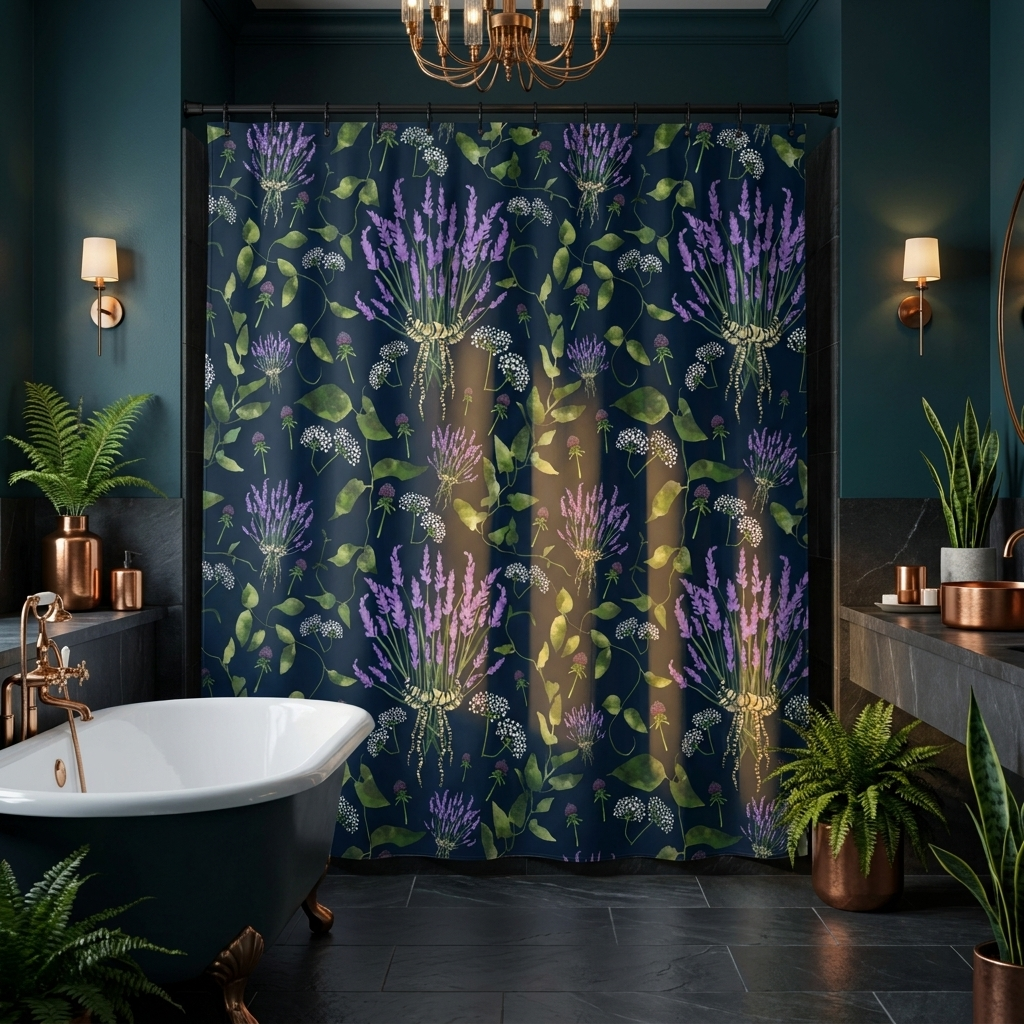 Wildflower Bouquet with Navy - Shower Curtain