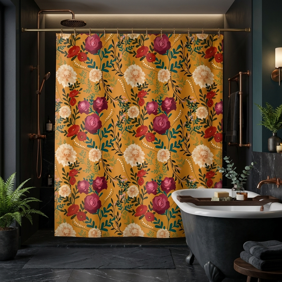 Vibrant Floral with Mustard - Shower Curtain
