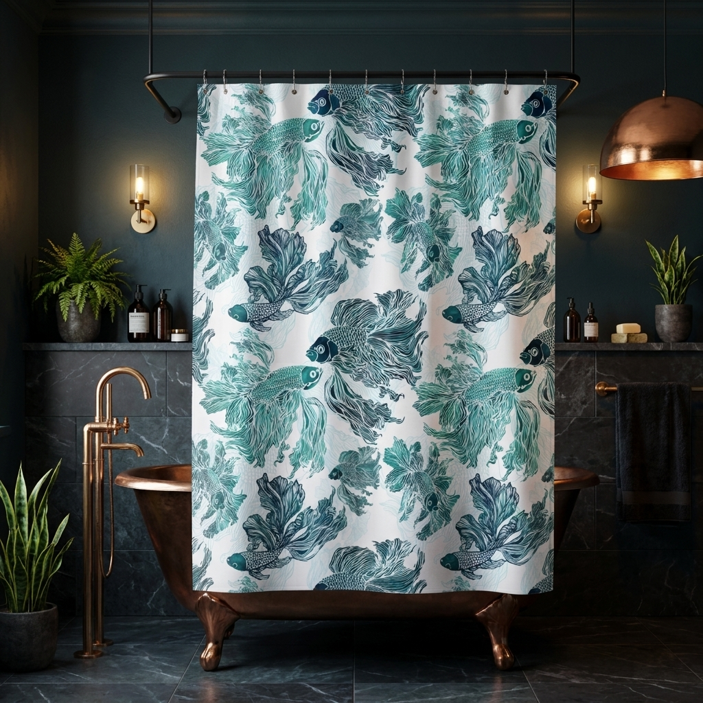 Betta Fish Blue and Teal - Shower Curtain