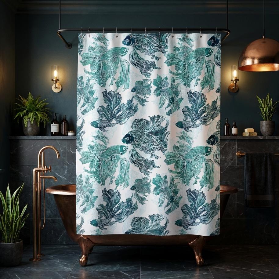 Betta Fish Blue and Teal - Shower Curtain