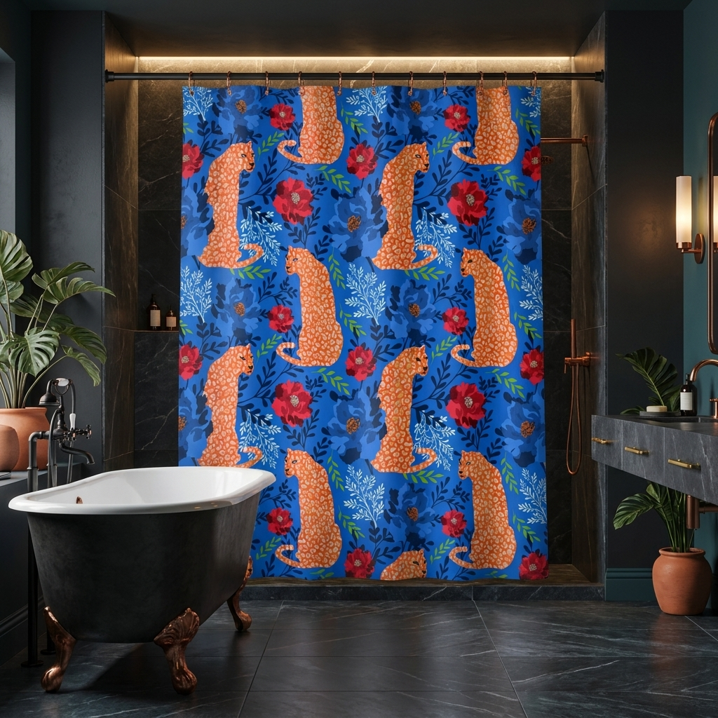 Botanical Leopard Blue - Shower Curtain