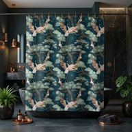 Crane and Bonsai with Teal - Shower Curtain