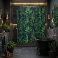 Ferns and Navy - Shower Curtain