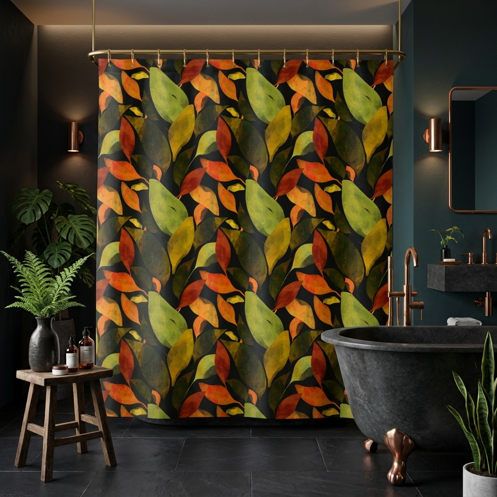 Autumn Leaves Botanical with Charcoal - Shower Curtain