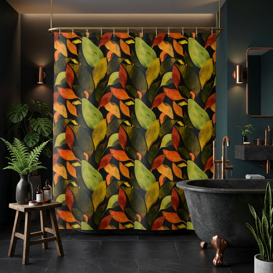 Autumn Leaves Botanical with Charcoal - Shower Curtain
