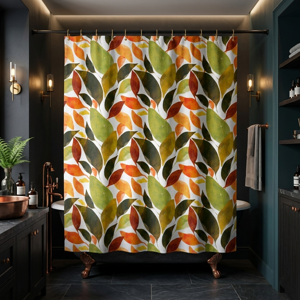 Autumn Leaves Botanical with White - Shower Curtain