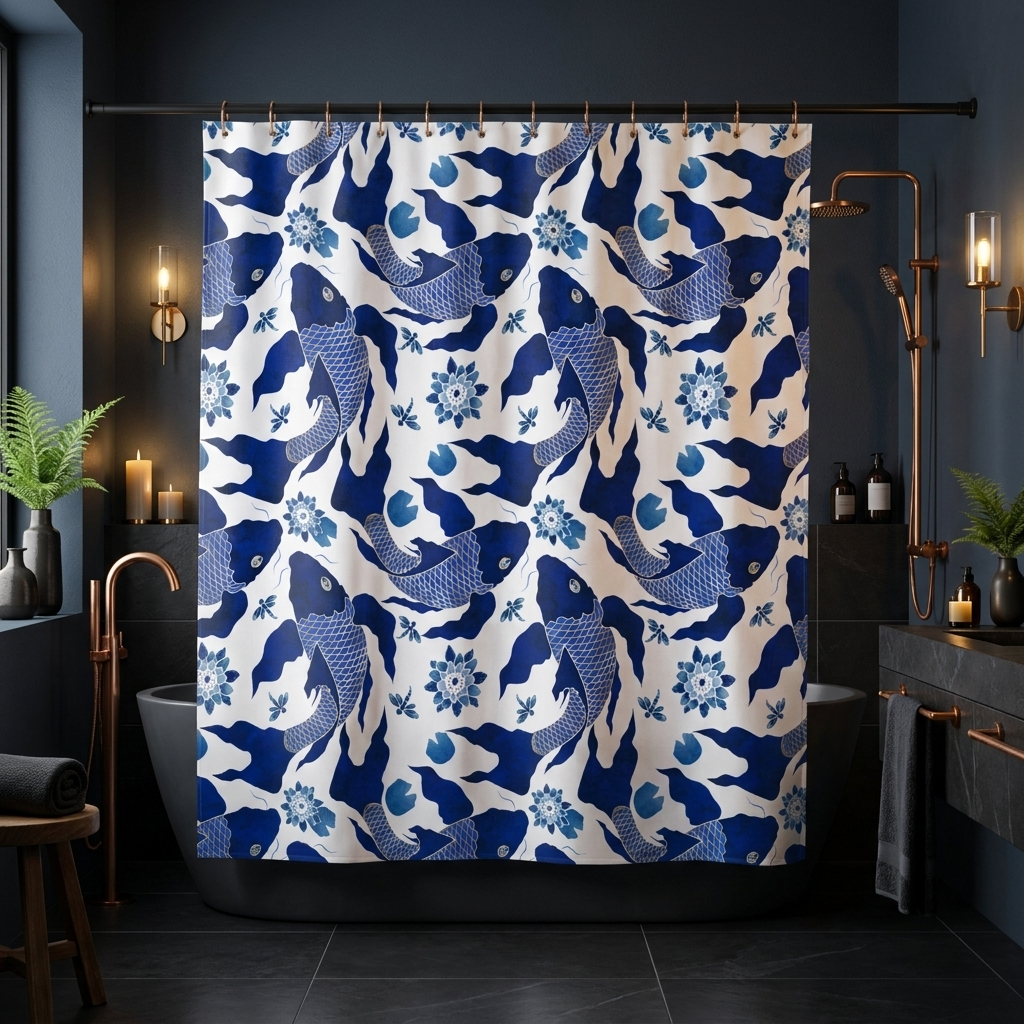Koi Navy and White - Shower Curtain