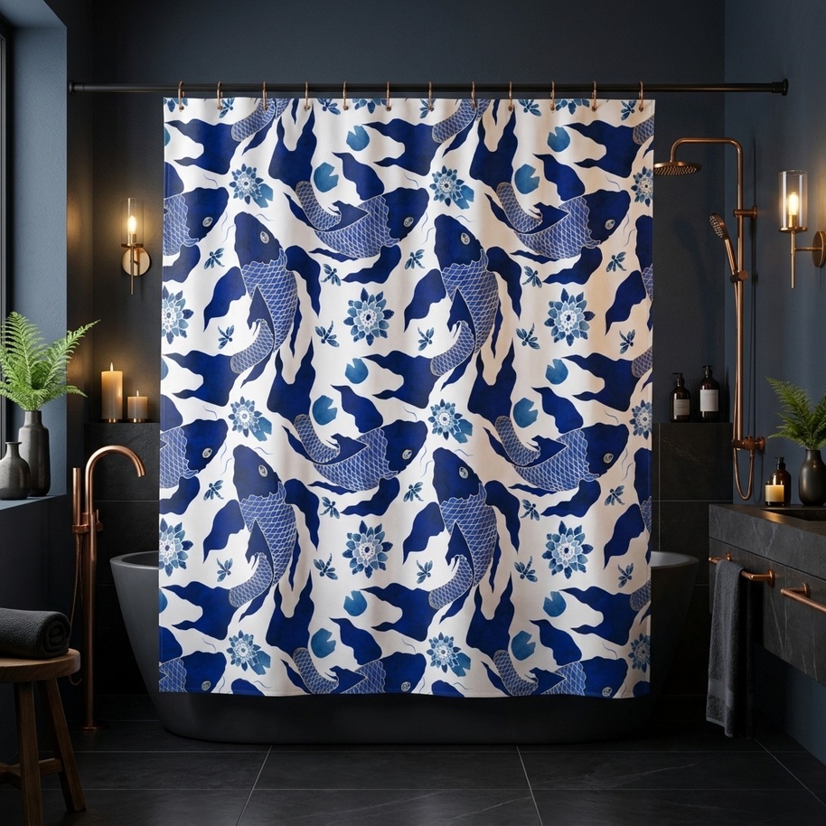 Koi Navy and White - Shower Curtain
